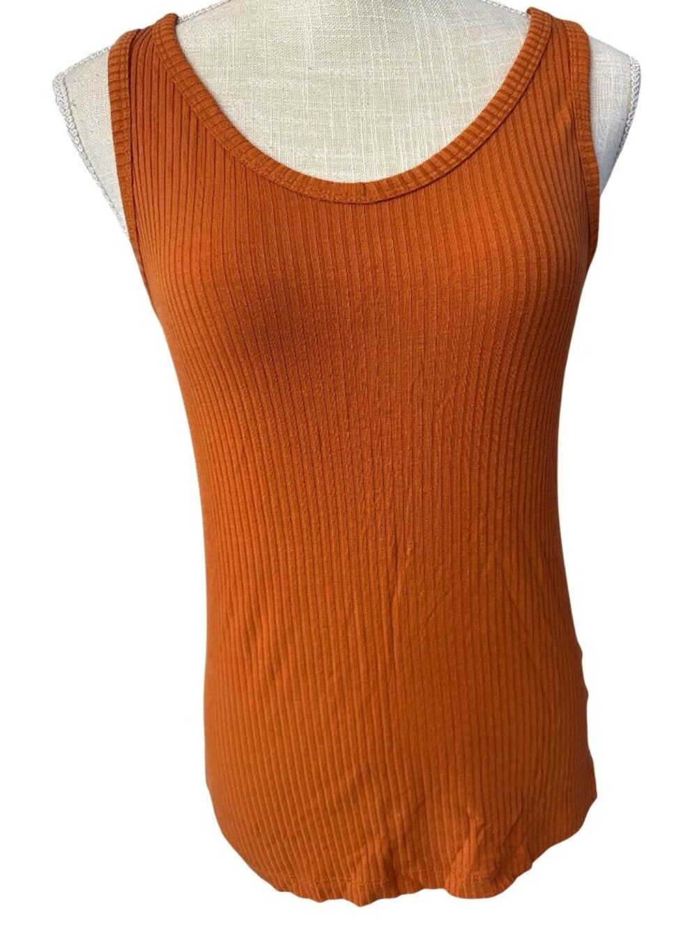 Rachel Zoe Ribbed Tank Top Orange Sleeveless Scoop Neck Stretch Womens L - Picture 1 of 8